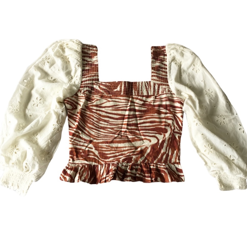Anthropologie Love The Label Smocked Back Puff Sleeve Blouse Small Petite